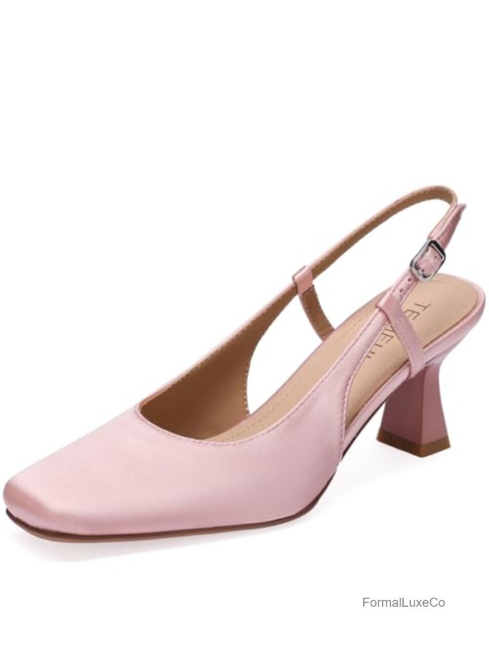 Satin Closed Toe Kitten Heel Pumps with Adjustable Ankle Strap for Work Wedding